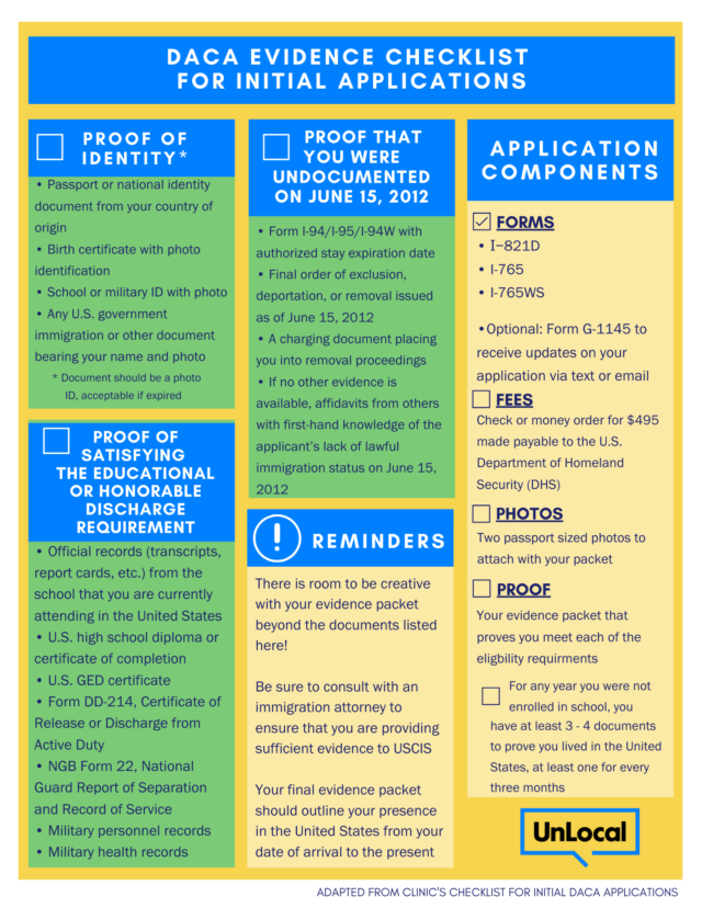 DACA Evidence Checklist for Initial Applications